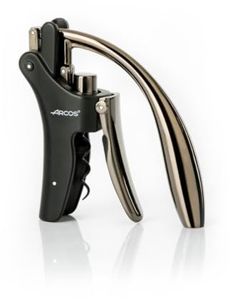 Arcos Accesorios - Sacacorchos Manual Abrebotellas Manual - Mango de Aleación de Zinc - Color Negro mate (Incluye cortacápsulas)