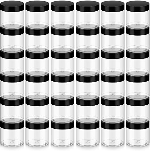 Loretoy 36 Pack 2 OZ Plastic Jars with Lids, BPA Free, Reusable, Refillable Transparent Cosmetic Containers for Bath Salts, Cosmetics, Powders, Beauty Product and Small Accessories