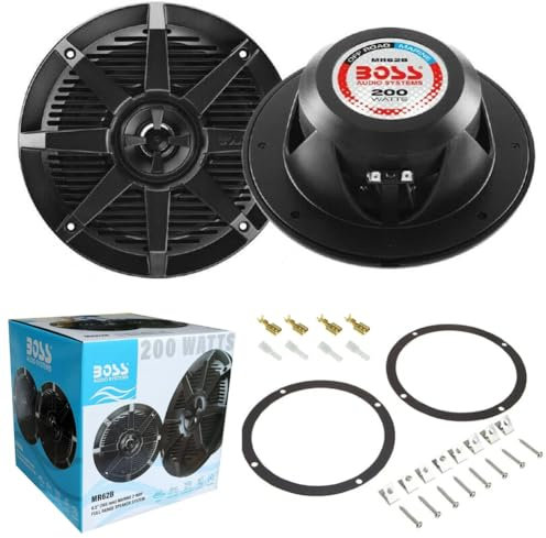 SET PARA BOSS AUDIO SYSTEMS MR62B 2 altavoces marinos negros Altavoces de 2 vías 6,5 16,5 cm 165 mm, 100 vatios rms 200 vatios máximo, impermeables, mar piscina barco, por par + accesorios de montaje
