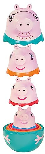 Toomies Peppa Pig Nesting Family Bath Toy, Babies and Toddler Water Toys, Stacking and Nesting Figures for Sensory Play, Beach and Pool Toys, Easy to Clean, Peppa George Mummy Daddy, 18 Months and Up