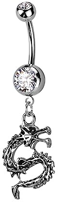 beyoutifulthings Bauch-nabelpiercing Drachen-Anhänger Silber Zirkonia Clear Nabel-Piercing Chirurgenstahl Bananabell Stab-länge 10-mm