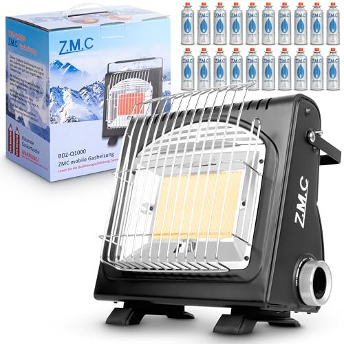 Z.M.C 2-in-1 Tragbare Gasheizung und Gaskocher + 20 Gaskartuschen 227g, Camping Heizung 1,7 kW, Gasheizer für Outdoor und Terrasse, Garten & Balkon, mobile Heizstrahler mit Piezozündung