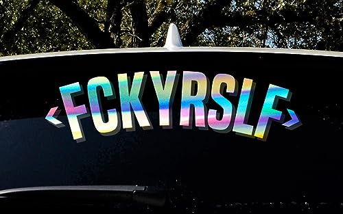 FCKYRSLF | Provokanter heckscheibenaufkleber Tuning Auto Zubehör Gadget Oilslick Sticker für dein Tuningauto Tiefergelegt Flachgelegt Fahrzeugveredelung Pflege (oilslick Hologrammfolie)