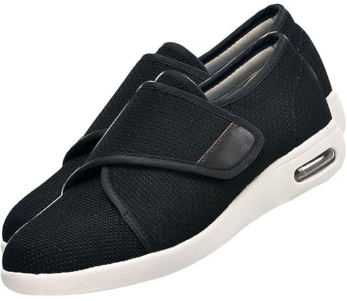 POFH Pantofole per Anziani Donna Scarpa Donna con Hook & Loop Scarpe Ginnastica a Strappo per diabetici con Chiusura in Hook & Loop Scarpa Ortopedica Piatte comode Sportive(Black,37 EU)