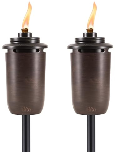 TIKI 2-Pack Honey Copper Outdoor Torches – Easy Install Decorative TIKI Torches for Patio, Backyard & Garden – Includes Long-Lasting Wicks & Snuffer, Weather-Resistant, Bronze