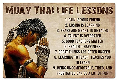 Muay Thai Life Lessons Metallschilder, Raumdekoration, Boxer, Retro-Poster, Fitnessstudio, Club, Zuhause, Wanddekoration, bedrucktes Schild, 30,5 x 40,6 cm