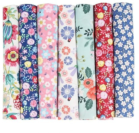 Bomullstyg tygpaket, 7 stycken 50 x 50 cm tyger för sömnad, lapptäcke, gör-det-själv tygpaket, metervara, tyger för kläder, sängkläder, gardiner, dukar – blommor