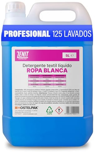 Hostelpak | 5L - Detergente líquido Ropa Blanca, Lavandería profesional, Detergente ropa clásico, Detergente para el lavado de ropa