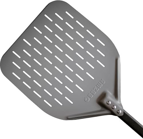 AMZBBQ Pelle à pizza de qualité supérieure - 35 x 35 x 71 cm - Pelle à pizza perforée en aluminium anodisé dur pour glisser facilement sur la pierre à pizza - Accessoire de barbecue - Cadeau pour
