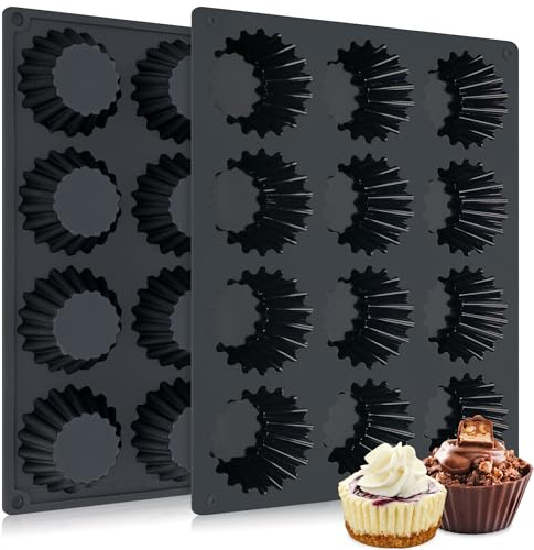 Silicone Peanut Butter Cup Molds 12 Cups Chocolate Candy Mold Mini Tart Pan for Keto Fat Bombs, Reese, Jello, Brownies, Cordial 2Pack Black