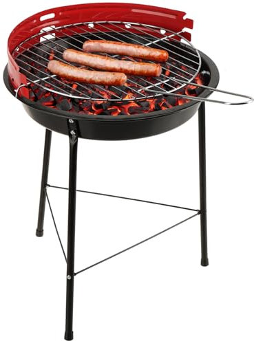 com-four® BBQ Grill - treppiede con griglia Regolabile in Altezza e Protezione dal Vento - griglia Rotonda in Metallo per Balcone, terrazza, Giardino, Spiaggia [la Selezione Varia] (1 Pezzo)