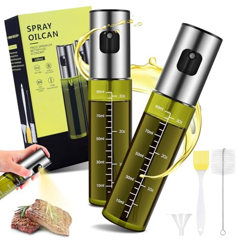 Zanfqvo Spruzzino Olio per Friggitrice Aria, 2 Pezzi Spray Olio Cucina Vetro Speciale Verde con Protezione UV, Nebulizzatore Olio per Grigliare, Insalata, Cottura al Forno