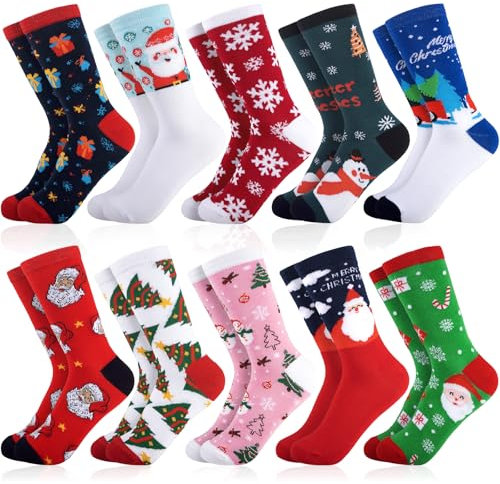 NLMWTI 10 Paires Chaussettes de Noël Femme Homme, Chaussettes de Noël Fantaisie Chaussettes Bonhomme de Neige, Decoration Noel A Suspendre, Taille 35-41