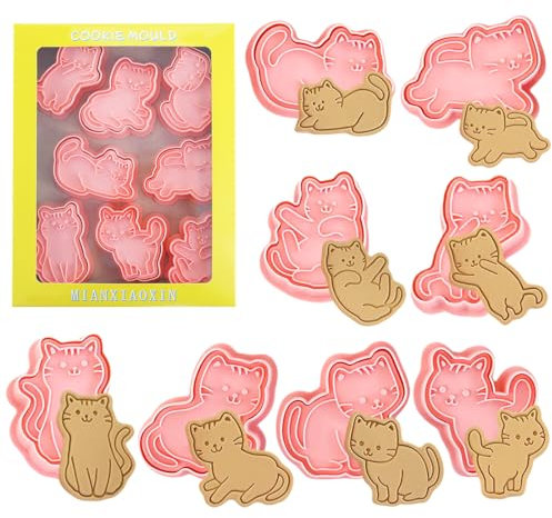 Formine per Biscotti Gatti,3D Tagliabiscotti Gatto, 8 Pezzi Stampo Biscotti Gatti,DIY Stampi Keksausstecher Gatti per Biscotti, Fondente, Torte per Decorare Biscotto Dolci Torta