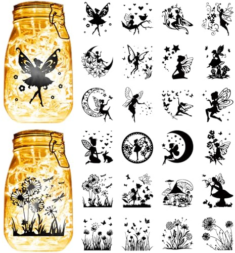 CREATCABIN 24 Pieza de Pegatinas de Siluetas de Hadas para Frascos de Vidrio,Recortables para Frascos de,Recortes de Navidad, Suministros de Decoración para Paredes,Manualidades DIY de 9x10cm