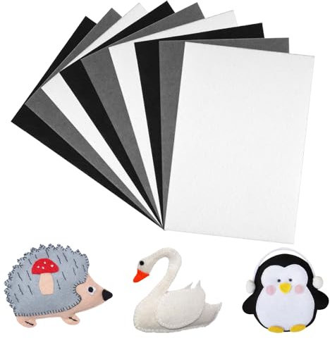 Filz Basteln, 1mm Bastelfilz, 9 Stück Filzstoff, Weicher Filz Basteln für DIY Handwerk Nähen Manual Decoration 20 x 30 cm (Schwarz+Weiß+Grau)