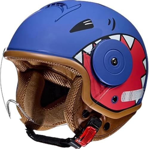 QJWMatic Kinder-Motorradhelm, offenes Gesicht, mit Visier, für Kinder im Alter von 3–14 Jahren, Retro-ATV-Moped-Helme für Motorroller ECE-geprüft I,46-54CM