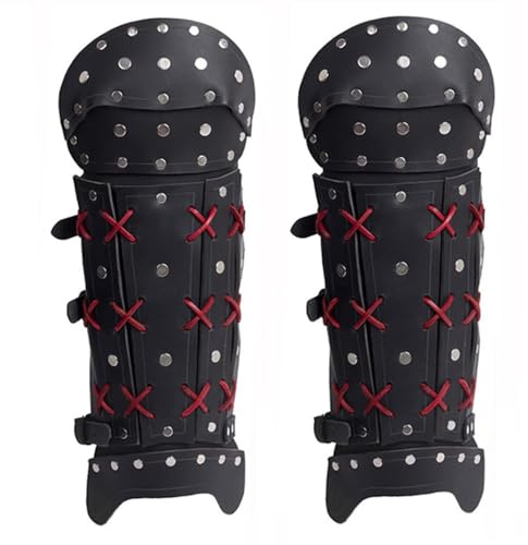 MDFCZXP Mittelalterliche Samurai PU Leder Beinrüstung Gamaschen Wikinger Piraten Schuh Stiefelüberzug,Schwarz,20cm