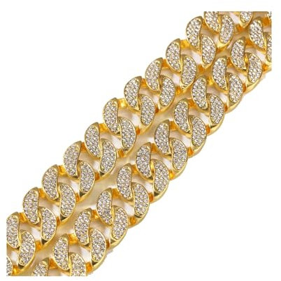 Calefee Kette Iced Out Herren 46 cm, Halskette Damen Panzerkette 17mm Breit Hip Hop Ketten Männer Ohne Anhänger