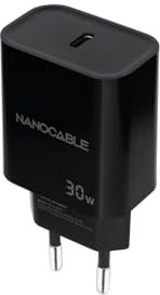 CARGADOR USB PARED NANO CABLE USB-C/PD 30W NEGRO