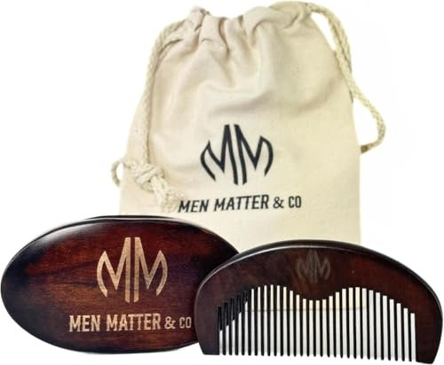 Men Matter & Co Beard Brush and Beard Comb Set, Beard Grooming Kit for Men - 100% Boar Bristle wooden Beard Growth Kit, Beard Care Helps Detangle Beard Removes Dirt & Debris & Gently Massages the Face