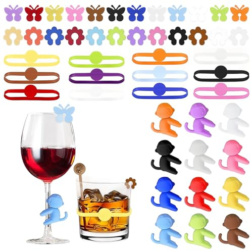 AMONENZ Lot de 48 marqueurs de verre colorés - Pour décoration de bar et de fête comme verres à vin, verres à champagne, verres à martini