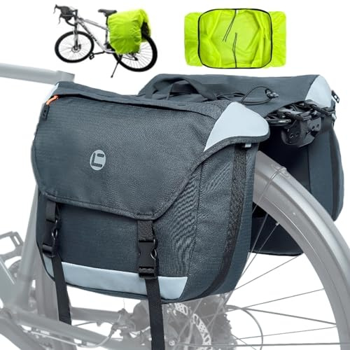Fahrradtaschen für Gepäckträger, 25L-35L Fahrrad Doppeltasche Wasserdichte | Gepäckträgertasche Doppeltasche, Fahrradtasche Gepäckträger mit Reflektoren und Griff, Gepäckträgertaschen für Mountainbike