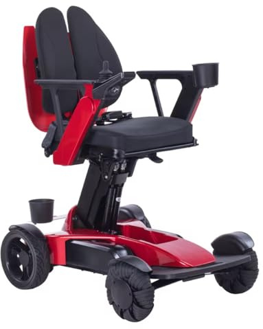 Silla de ruedas eléctrica con mando a distancia, plegable, 120 kg, 6 km/h, marco de aluminio, color rojo y negro
