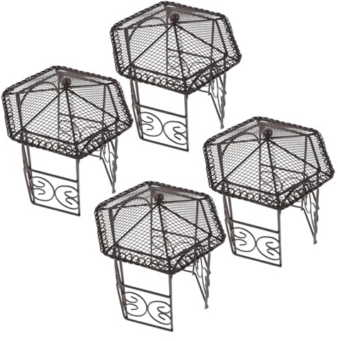 Toyvian 4pcs Miniature Iron Pavilion for Dollhouse Furniture Small Fairy Garden Decor Micro Landscape Ornament Compact Design for Creative Roleplay