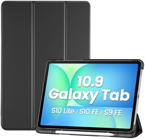 ProCase Fodral till Samsung Galaxy Tab S10 Lite/S10 FE/S9 FE 10,9 tum S Penna, Smart Skyddsfodral Smart Fodral Slim Folio Trippel Fällbart Stativ Flik 10,9 - Svart