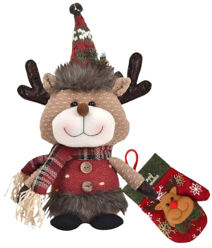 Vexthorion Christmas Reindeer Plush Figure And Christmas Stocking Cutlery Gloves Set,32cm Reindeer Soft Plush Children's Plush Toy Soft Pillow Xmas Decor For Birthday Christmas New Year Gift