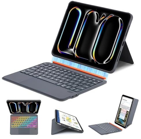 Synchro Bands Funda de teclado para iPad Pro de 12.9 pulgadas (3ª, 4ª, 5ª y 6ª generación) y iPad Air 13 (M2 2024/M3 2025), teclado magnético desmontable con trackpad (gris, iPad Pro 13 m4 2024)