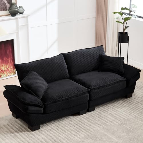 Ball & Cast Couch mit Schlaffunktion, Samt Sofa 2 Sitzer mit Kissen für das Wohnzimmer Wohnung Schlafzimmer, 224 x 81 x 81 (BxHxT), Schwarz