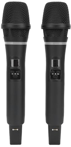 ASHATA Microphone sans Fil 2 Pièces, Ensemble de Micro Dynamique sans Fil Professionnel Double Portable avec Récepteur Rechargeable pour Chanter karaoké Discours de Fête de Mariage