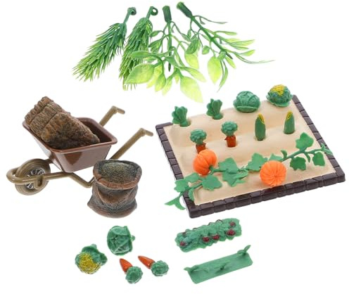 LALADEFIEE Set Accessori per Mini Giardino e Fattoria in Miniatura Carrello da Giardino Figurine di Verdure e Decorazioni Micro Paesaggistiche per Casa delle Bambole e Scenari Educativi