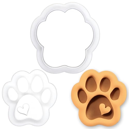 BAKERLOGY Süße Pfote Mini Ausstechform & Stempel-Set – Hunde Pfotenabdruck mit Herz, Fondant-Präger, Keksstempel für Haustierparty, Adoption, Tierliebhaber, Backzubehör