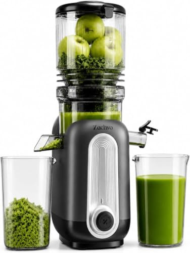 ZACHVO Extracteur de jus de fruits et légumes vainqueur du test – Slow Juicer avec compartiment de remplissage extra large de 130 mm, technologie de presse à froid (300 W), haut rendement du jus