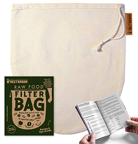 NECTARBAR Nussmilchbeutel Baumwolle 25 x 30 cm – handgefertigt – Nut Milk Bag – Filterbeutel für Mandelmilch, Nussmilch & Säfte – mit Kordelzug – plastikfrei – Made in Germany – Verpackung EN