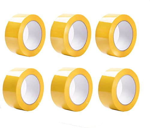Tezraftaar 6 x Yellow Parcel Packaging Tape 48mm x 66m Heavy Duty Strong Adhesive Carton & Box Sealing Packing Tape for Parcel Shipping