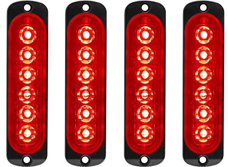 4pcs 12-24V Ultra Mince Voyant Barre D'alarme Stroboscopique d'urgence Lampe- 6 LEDS Bande lumineuse D'avertissement de Flash Camion Moto Voiture - Rouge