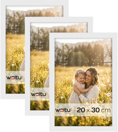 WOLTU Bilderrahmen 20x30, 3er set, MDF-Holz Fotorahmen mit Passepartout | Weiß, Posterrahmen für Poster, Fotos, Puzzle, aufhängbar & aufstellbar, Collage-Wanddeko mit bruchsicherer PS-Platte