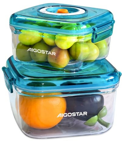 Vakuumbehälter für Lebensmittel Vakuumierer Vakuumpumpe BPA Frei Vorratsbehälter Vakuumierbox Vakuumbox Vorratsbehälter Set 2Stk. Blau
