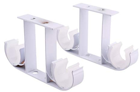 Inzopo 2 soportes dobles para barra de cortina, soportes de poste de montaje en techo, aleación de aluminio, se adapta a barras de 26 a 28 mm de diámetro, color blanco y blanco