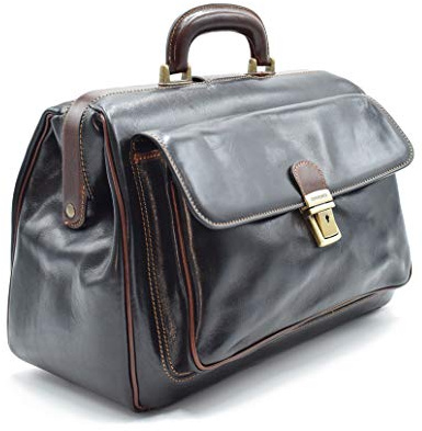 DD Firenze Arzttasche aus Echtem Leder - D&D0203 - zweifarbig - Made in Italy (Nero-Marrone)