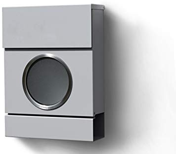 Radius Design Briefkasten Letterman MB mit Bullauge & Zeitungsfach - Wandbriefkasten aus Stahl - großer DIN-C4 Einwurf - 10 Jahre Funktions- & Korrosionsgarantie - 2 Schlüssel (Silber)