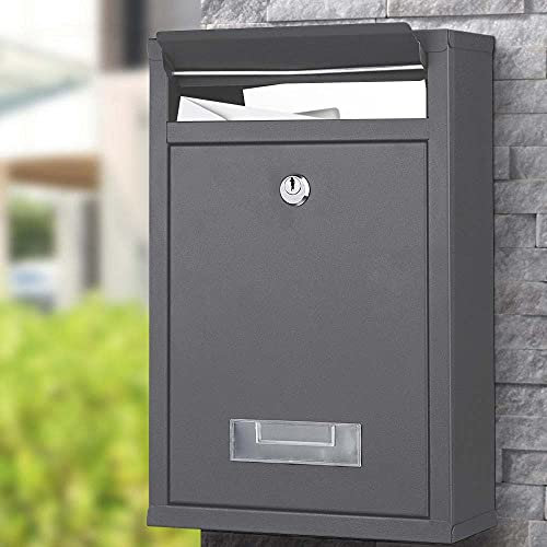 Bakaji Cassetta Postale da Parete in Acciaio Galvanizzato Buca Lettere per Posta da Esterno con Chiusura a Chiave (Grigio Antracite)