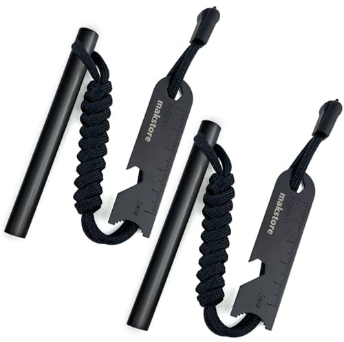 makstore 2 PACK 4 Inch Survival Ferro Rod - Flint and Steel Kit - Survival Ferrocerium Fire Starter with Striker and Paracord (2 x BLACK)