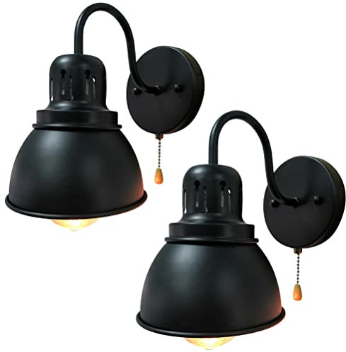 Schwarz Wandleuchte aus Metall mit Schalter, Vintage Industrial Wandlampe Bettlampe Loft Wandspot Lampe Wandbeleuchtung E27 Innen Leuchten Für Wohnzimmer Schlafzimmer Küche Esszimmer Flur Treppenhaus