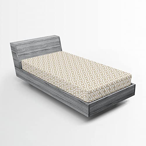Ambesonne Geometric 2 Pack Fitted Sheet, Trellis Fence Form, Bed Cover All-Round Elastic Deep Pockets 2 Pieces, Package Contains 2 Twin Size Fitted Sheets, Pale Brown and White