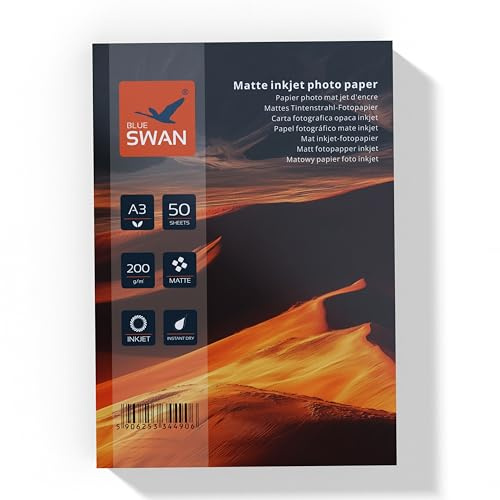 BLUE SWAN A3 Fotopapper matt 200 g/m² – Enkelsidigt belagt, hög färgbriljans, låg reflektion – 50 ark för affischer, presentationer, foton och kreativa projekt